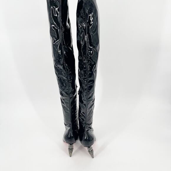 NWOB Christian Louboutin Lipstrass Black Patent Leather Thigh High Boots EU 38.5 - Picture 6 of 11